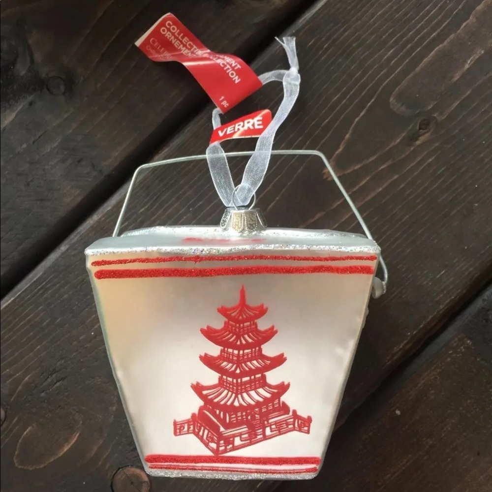 Glass Chinese Take Out Box Food Christmas Tree Decor Hanging Ornament